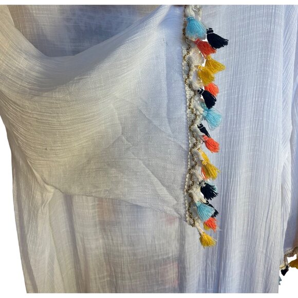 White Mark Plus Size Boho Crochet Kimono With Colorful Tassels & Floral Pattern - Picture 5 of 9